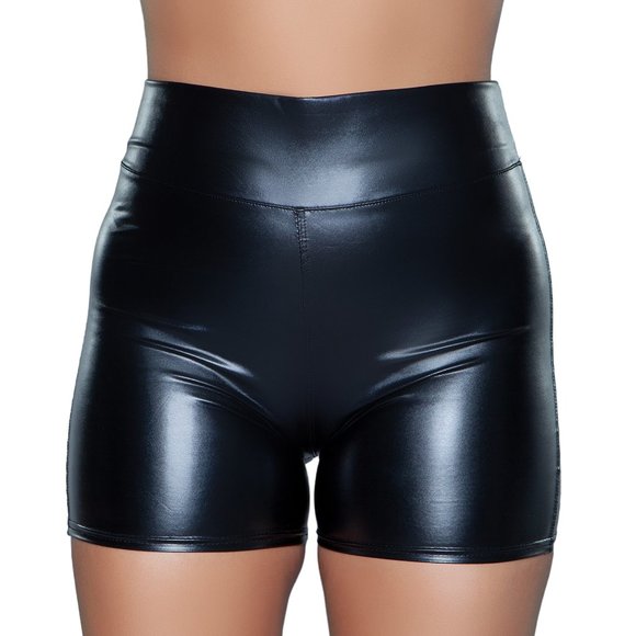 Soft Vinyl High Waisted Shorts - Black - Picture 1 of 5